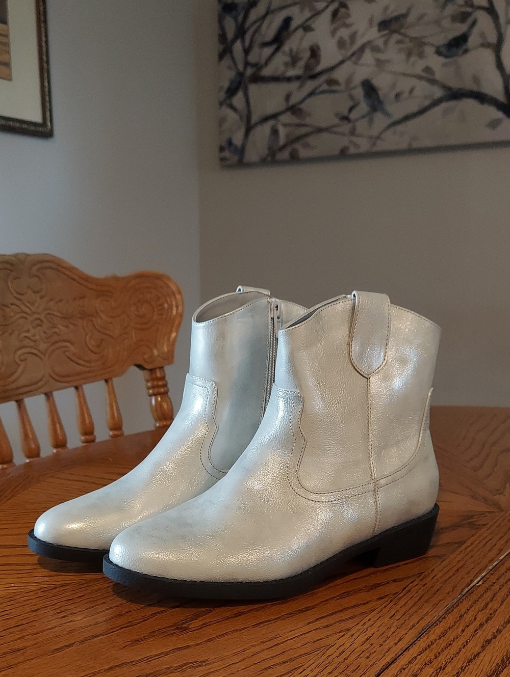 Metallic Silver Swan Western Boots From the GAP